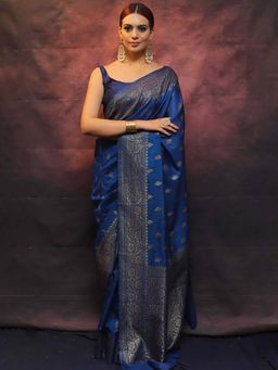 AMRUTKALA SAREES - Blue Designer Banarasi Silk Kanjivaram Saree with Unstitched Blouse