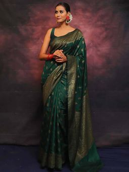 AMRUTKALA SAREES - Green Designer Banarasi Silk Kanjivaram Saree with Unstitched Blouse