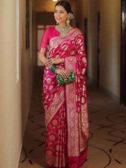 AMRUTKALA SAREES - Pink Designer Banarasi Silk Kanjivaram Saree with Unstitched Blouse