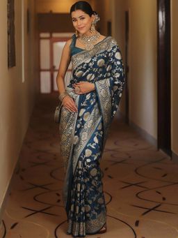 AMRUTKALA SAREES - Teal Designer Banarasi Silk Kanjivaram Saree with Unstitched Blouse