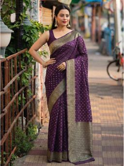 AMRUTKALA SAREES - Purple Designer Banarasi Silk Kanjivaram Saree with Unstitched Blouse