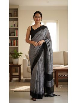AMRUTKALA SAREES - Grey Designer Cotton Silk Printed Saree with Unstitched Blouse