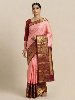 AMRUTKALA SAREES - Peach Designer Banarasi Silk Kanjivaram Saree with Unstitched Blouse