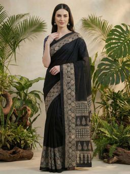 Niska - Black Kutch Chronicles Ajrakh Silk Masterpiece Saree with Unstitched Blouse