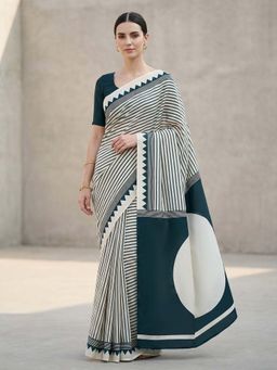 Niska - Green Geometric Modal Silk Saree with Unstitched Blouse