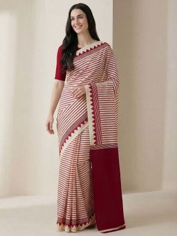 Niska - Red Geometric Modal Silk Saree with Unstitched Blouse