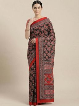 Niska - Black Ajrakh Modal Saree with Unstitched Blouse