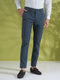 Crocodile - Men's Blue Solid Slim Fit Casual Trouser