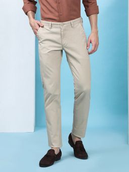 Crocodile - Men's Beige Solid Slim Fit Casual Trouser