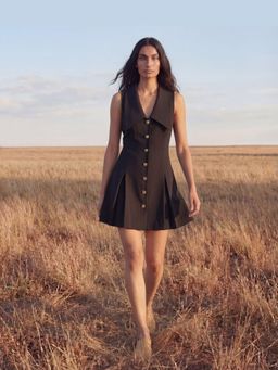 Maive - Black Cotton Linen A Line Dress