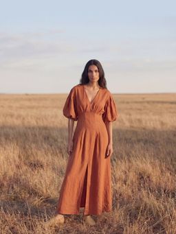 Maive - Orange Cotton Linen Dress