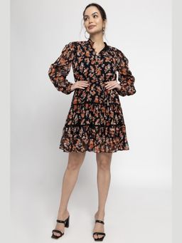 JULO - Black Blossom Mini Dress With Belt