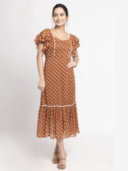 JULO - Brown Polka Midi Dress