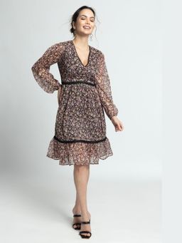JULO - Cocoa Blossom V Brown Knee Length Dress