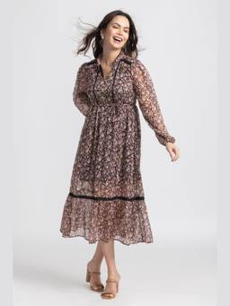 JULO - Cocoa Blossom Brown Midi Dress