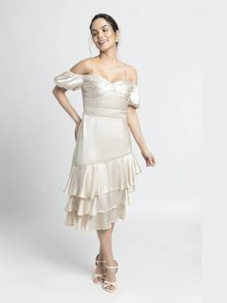 JULO - Creamy Puff Cream Midi Dress
