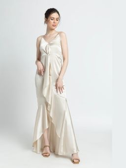 JULO - Creamy Flair Cream Maxi Dress
