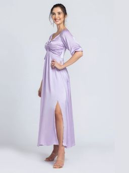 JULO - Lavender Elegance Plunging Neck Maxi Dress