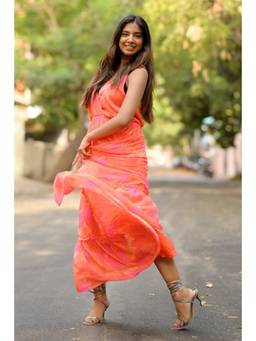 JULO - Playful Orange Surplice Maxi Dress