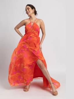 JULO - Playful Orange Strap Maxi Dress