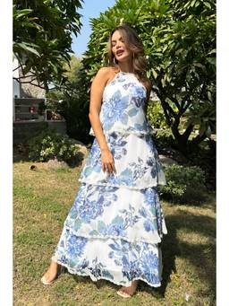 JULO - Serene Floral Layered White Maxi Dress