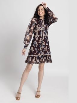 JULO - Russet Bloom Brown Mini Dress