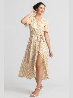 JULO - Whispering Sunshine Beige Midi Dress With Belt