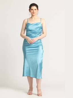 JULO - Turquoise Blue Cowl Midi Dress