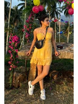 JULO - Sunlit Marigold Strappy Mustard Mini Dress