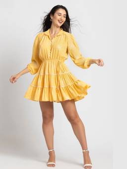 JULO - Sunlit Marigold Mustard Mini Dress
