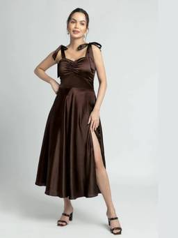 JULO - Choco Lustre Sweetheart Brown Midi Dress
