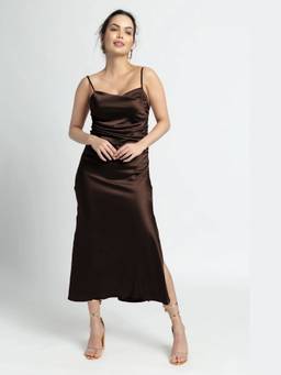 JULO - Choco Lustre Cowl Brown Midi Dress