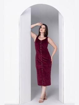 JULO - Bordeaux Bliss Corduroy Wine Midi Dress