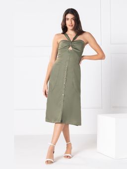 JULO - Olive Elegance Chic Midi Dress