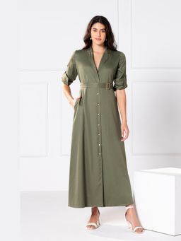 JULO - Olive Elegance Maxi Dress With Belt