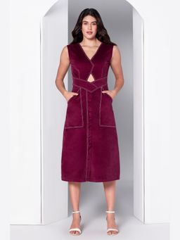 JULO - Bordeaux Allure Corduroy Wine Midi Dress