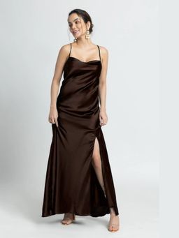 JULO - Choco Lustre Cowl Brown Maxi Dress