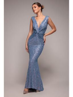GODDIVA - Blue Twisted Maxi Dress
