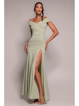 GODDIVA - Green Scuba Maxi Dress
