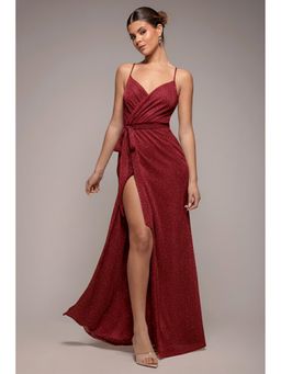 GODDIVA - Wine Wrap Maxi Dress With Belt