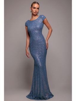 GODDIVA - Blue Sequin Maxi Dress