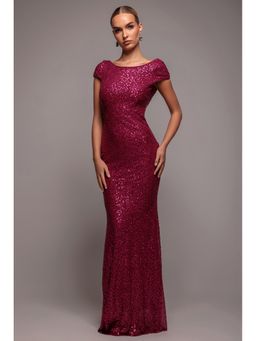 GODDIVA - Burgundy Sequin Maxi Dress
