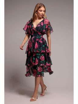 GODDIVA - Black Layered Midi Dress