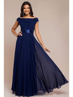 GODDIVA - Navy Blue Chiffon Maxi Dress