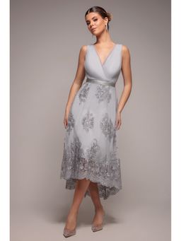 GODDIVA - Grey Bodice Midi Dress