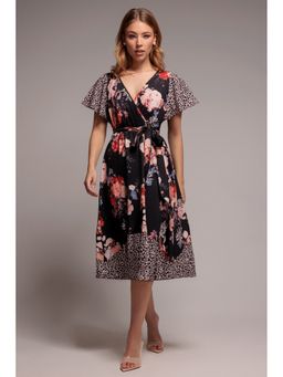 GODDIVA - Multi-Color Flutter Midi Dress With Belt