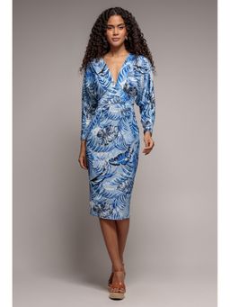 GODDIVA - Blue Tropical Midi Dress