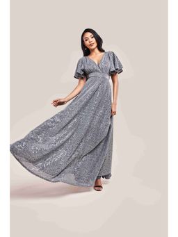 GODDIVA - Silver Lurex Maxi Dress