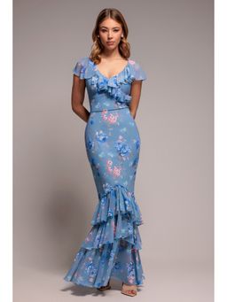GODDIVA - Blue Floral Maxi Dress