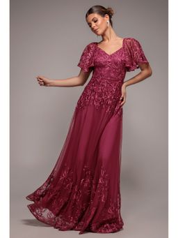 GODDIVA - Burgundy Mesh Maxi Dress